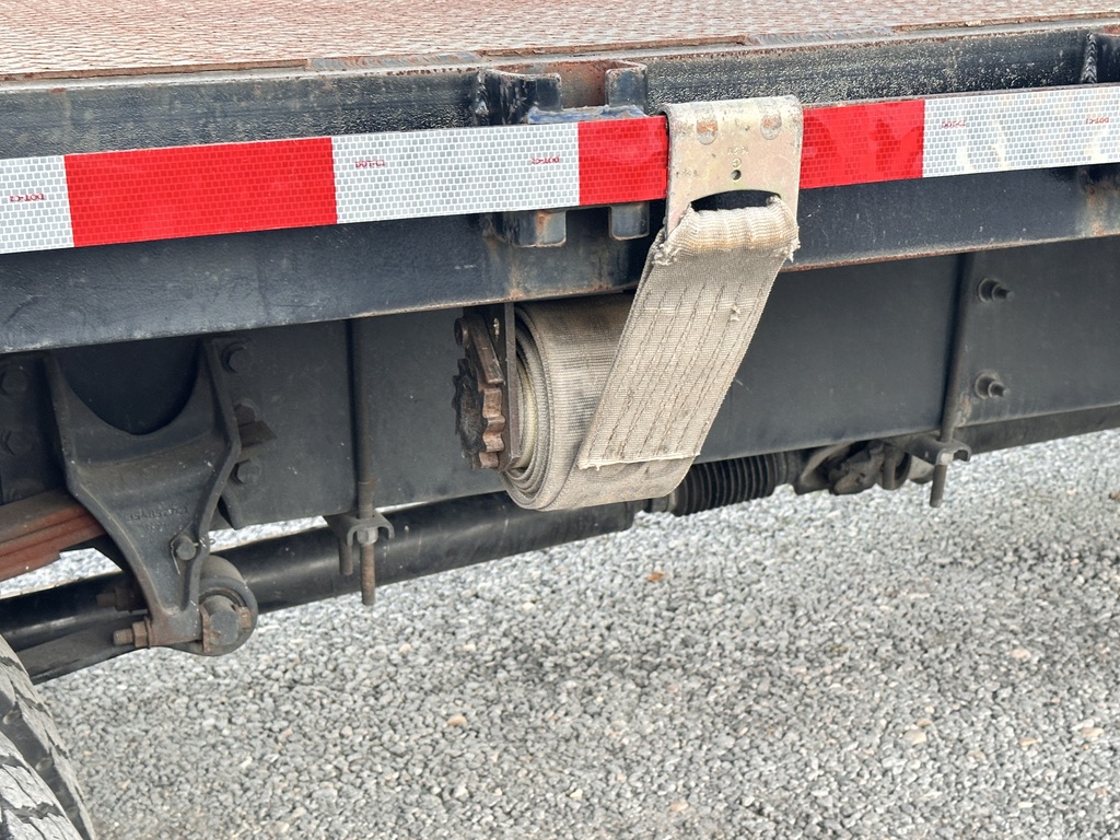 Ratchet strap on a flatbed truck, ready for securing cargo