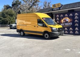 Yellow Ford Transit cargo van for sale at Box Trucks Jacksonville