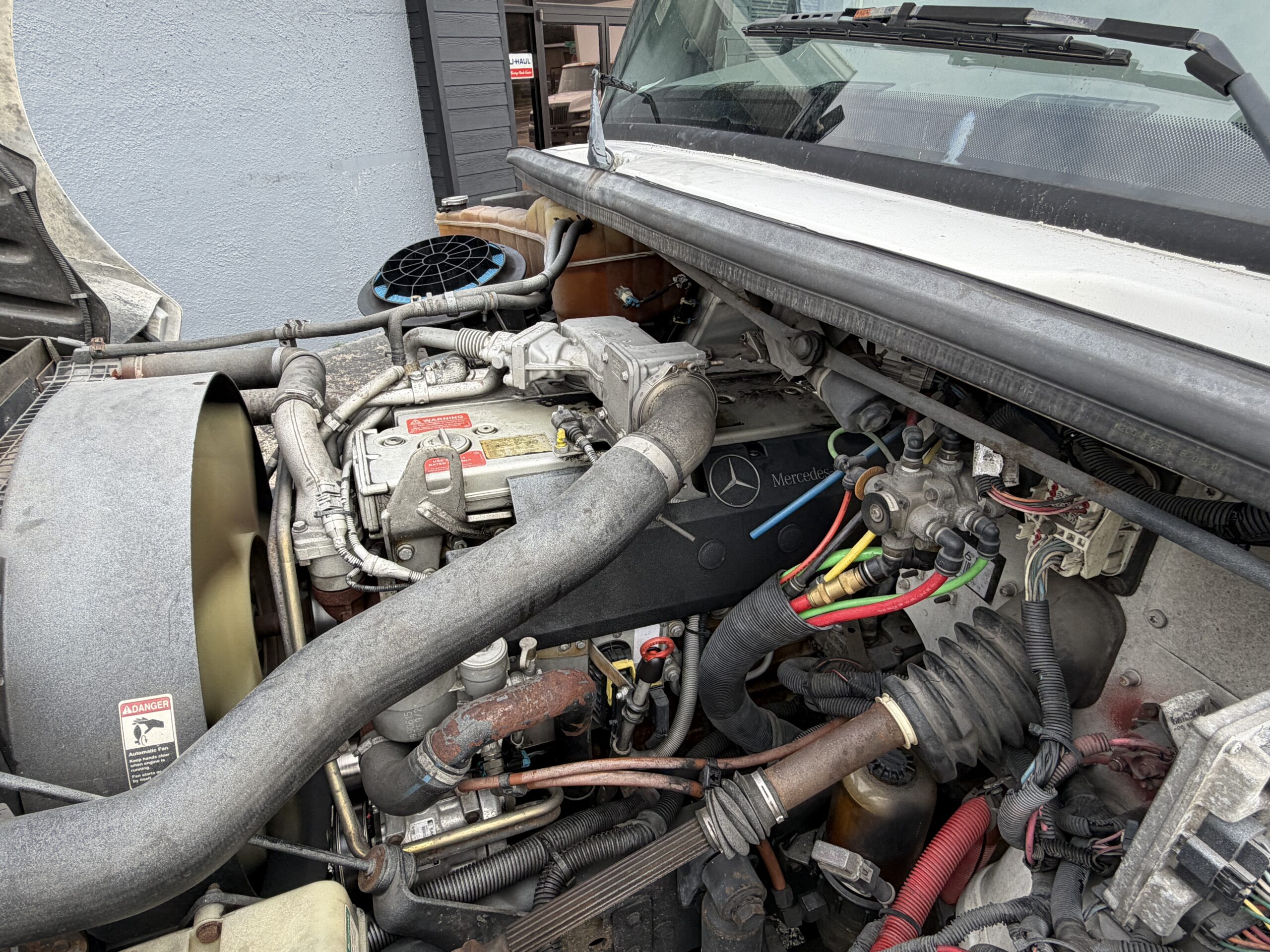 2007 Freightliner M2 truck engine compartment, Mercedes-Benz diesel