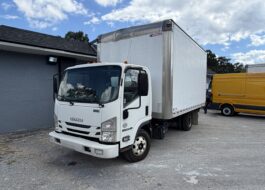 2019 Isuzu NQR diesel box truck with liftgate, white cab
