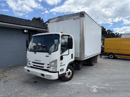2019 Isuzu NQR diesel box truck with liftgate, white cab