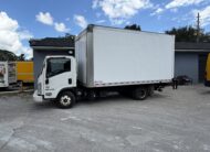 2019 Isuzu NQR 16ft diesel box truck with liftgate parked outdoors.
