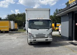 2020 Isuzu NRR 20ft. box truck with liftgate parked outside