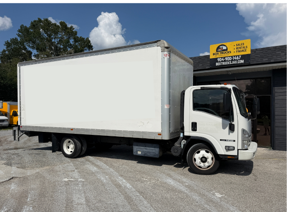 2020 Isuzu NRR 20ft. box truck with liftgate parked outside Box Trucks Jax.