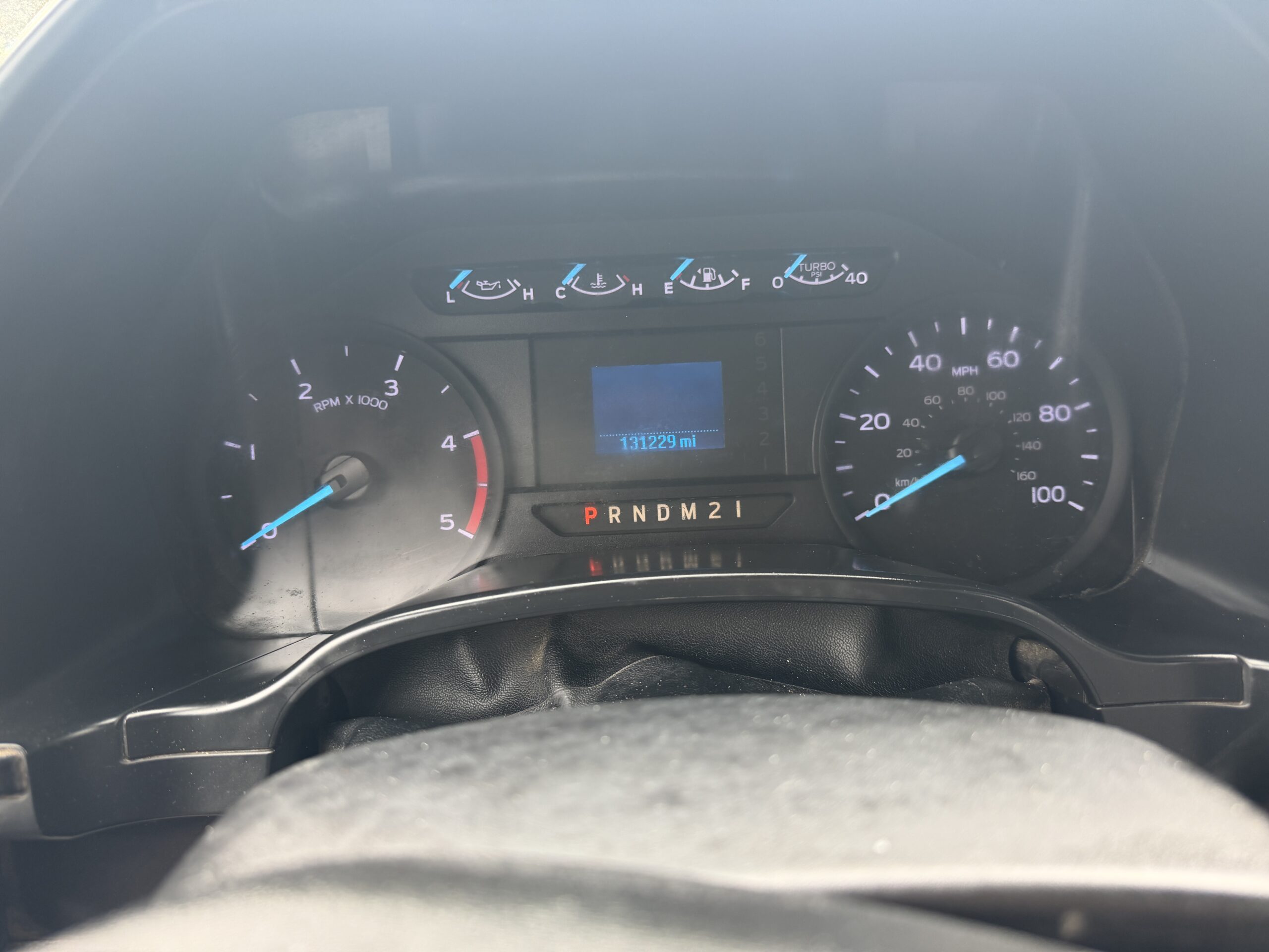 2019 Ford F-550 dashboard showing 131,229 miles